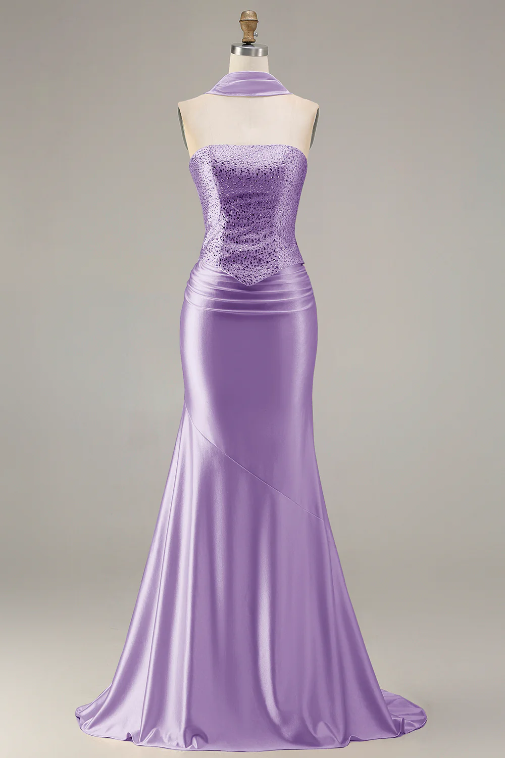 Champagne Strapless Mermaid Beaded Convertible Long Prom Dress - Image 19