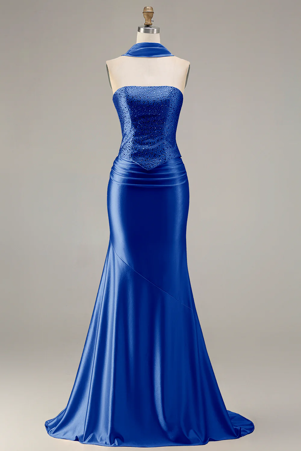 Champagne Strapless Mermaid Beaded Convertible Long Prom Dress - Image 23