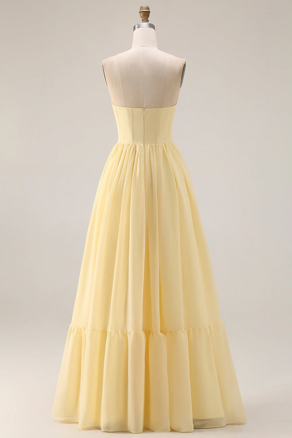Strapless Chiffon A-Line Corset Lemon Sorbet Long Bridesmaid Dress with Slit - Image 2