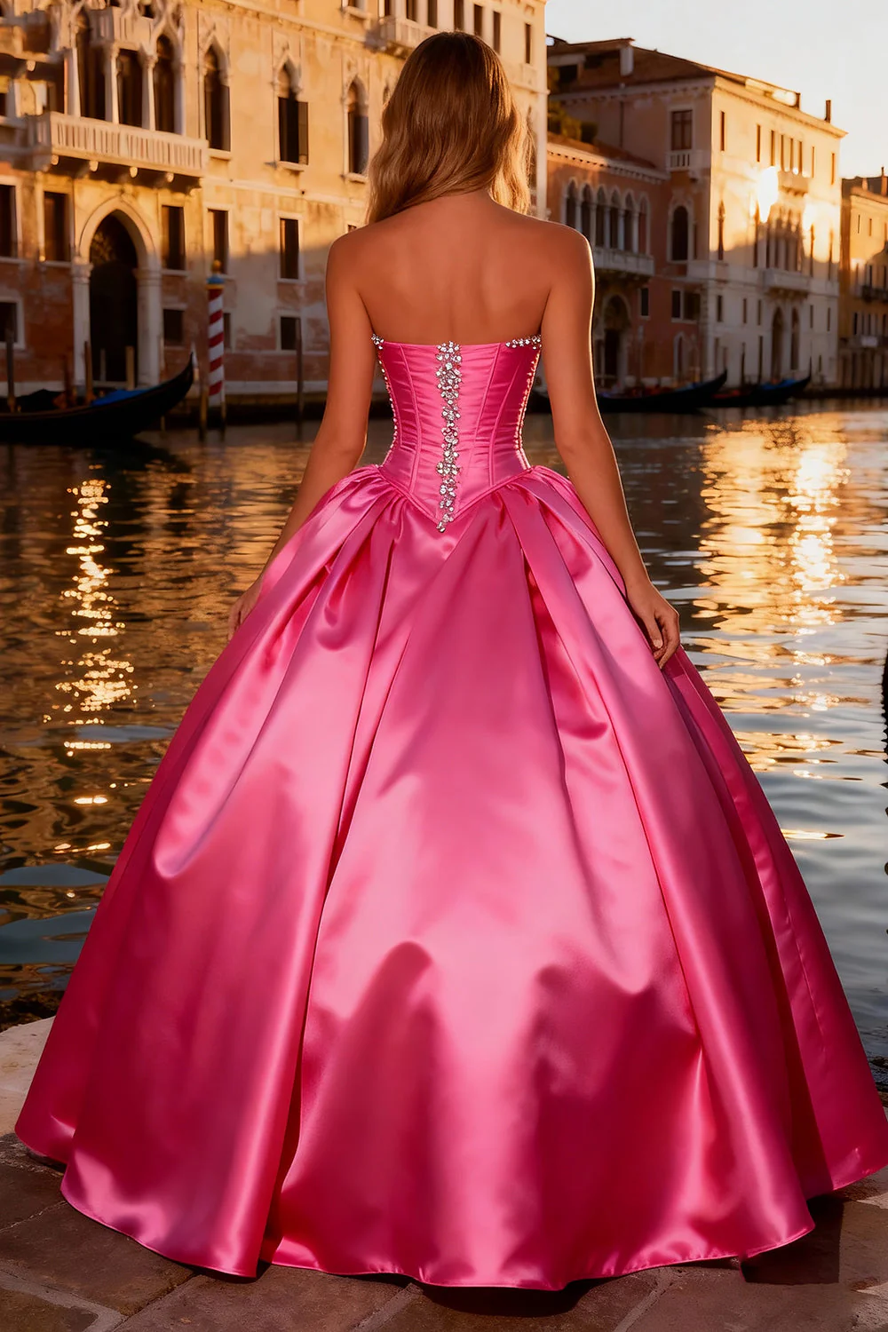 Strapless Corset Bright Pink Ball Gown Prom Dress - Image 2
