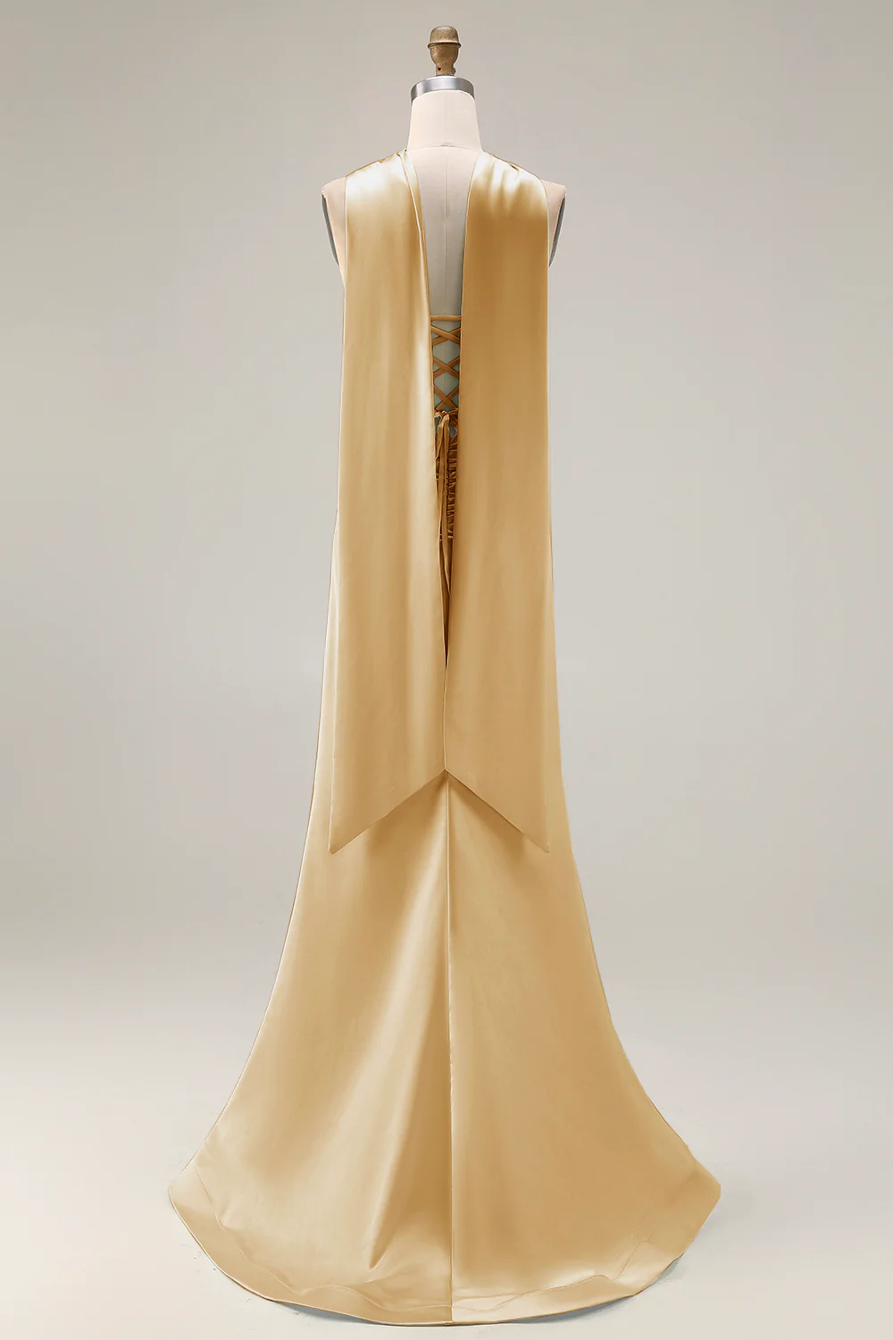 Strapless Corset Mermaid Light Green Satin Side Slit Maxi Dress with a Neck Scarf - Image 14