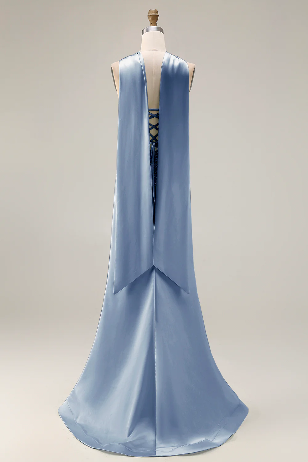 Strapless Corset Mermaid Light Green Satin Side Slit Maxi Dress with a Neck Scarf - Image 18