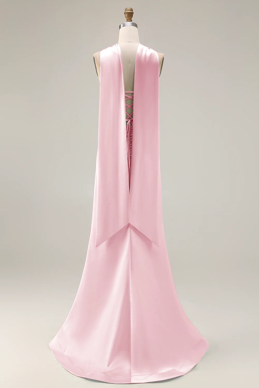 Strapless Corset Mermaid Light Green Satin Side Slit Maxi Dress with a Neck Scarf - Image 22