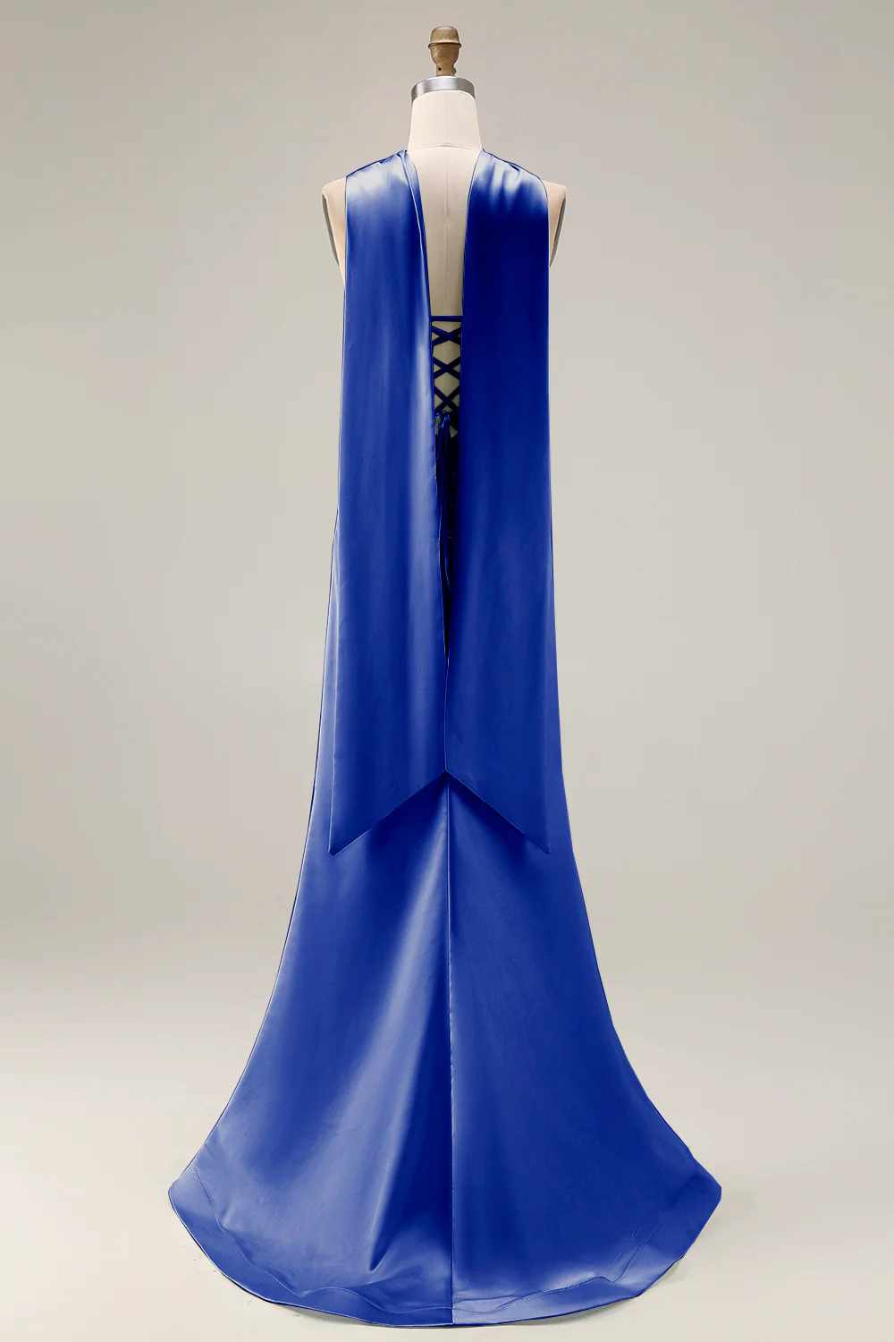 Strapless Corset Mermaid Light Green Satin Side Slit Maxi Dress with a Neck Scarf - Image 30