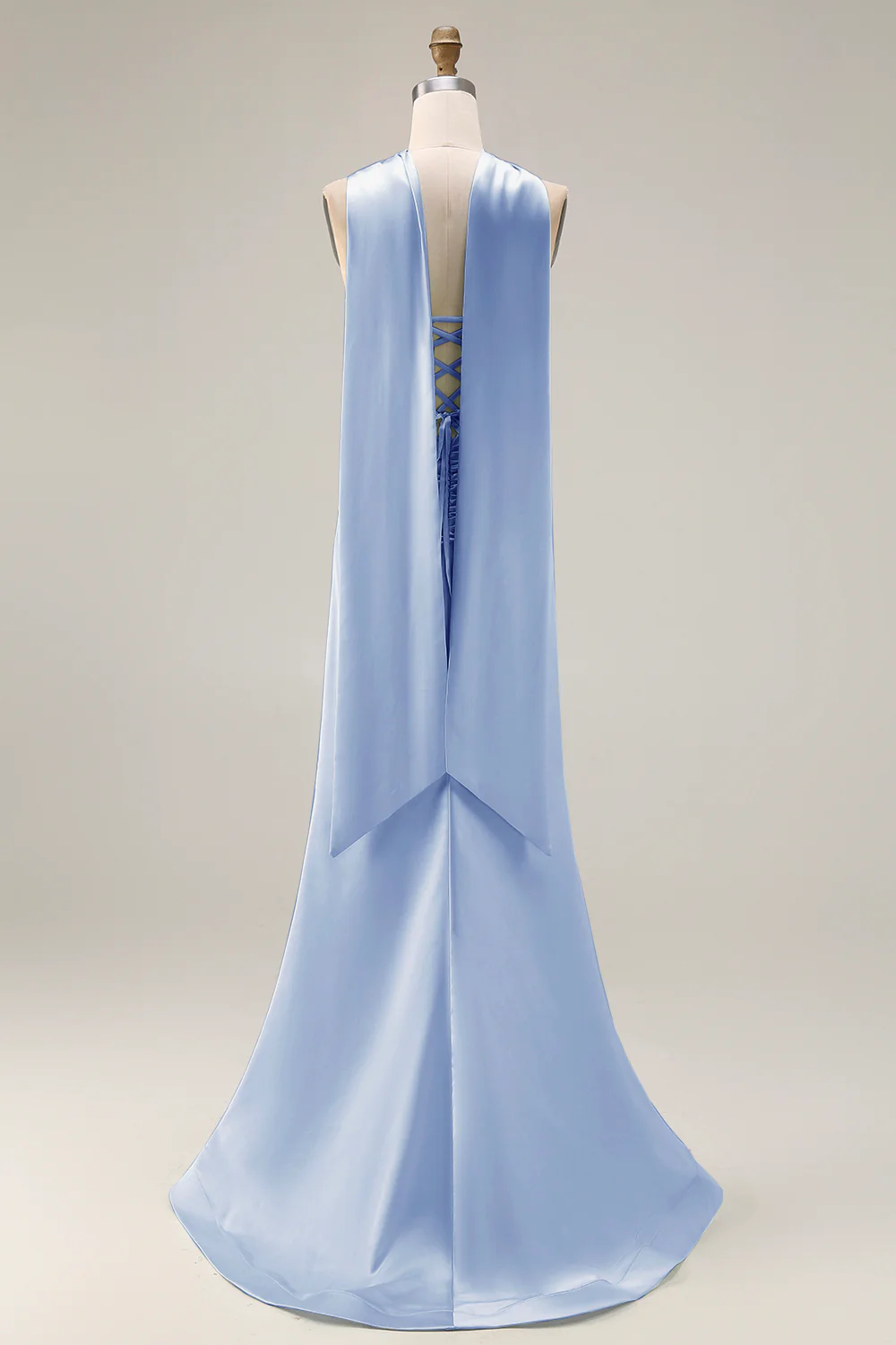 Strapless Corset Mermaid Light Green Satin Side Slit Maxi Dress with a Neck Scarf - Image 8