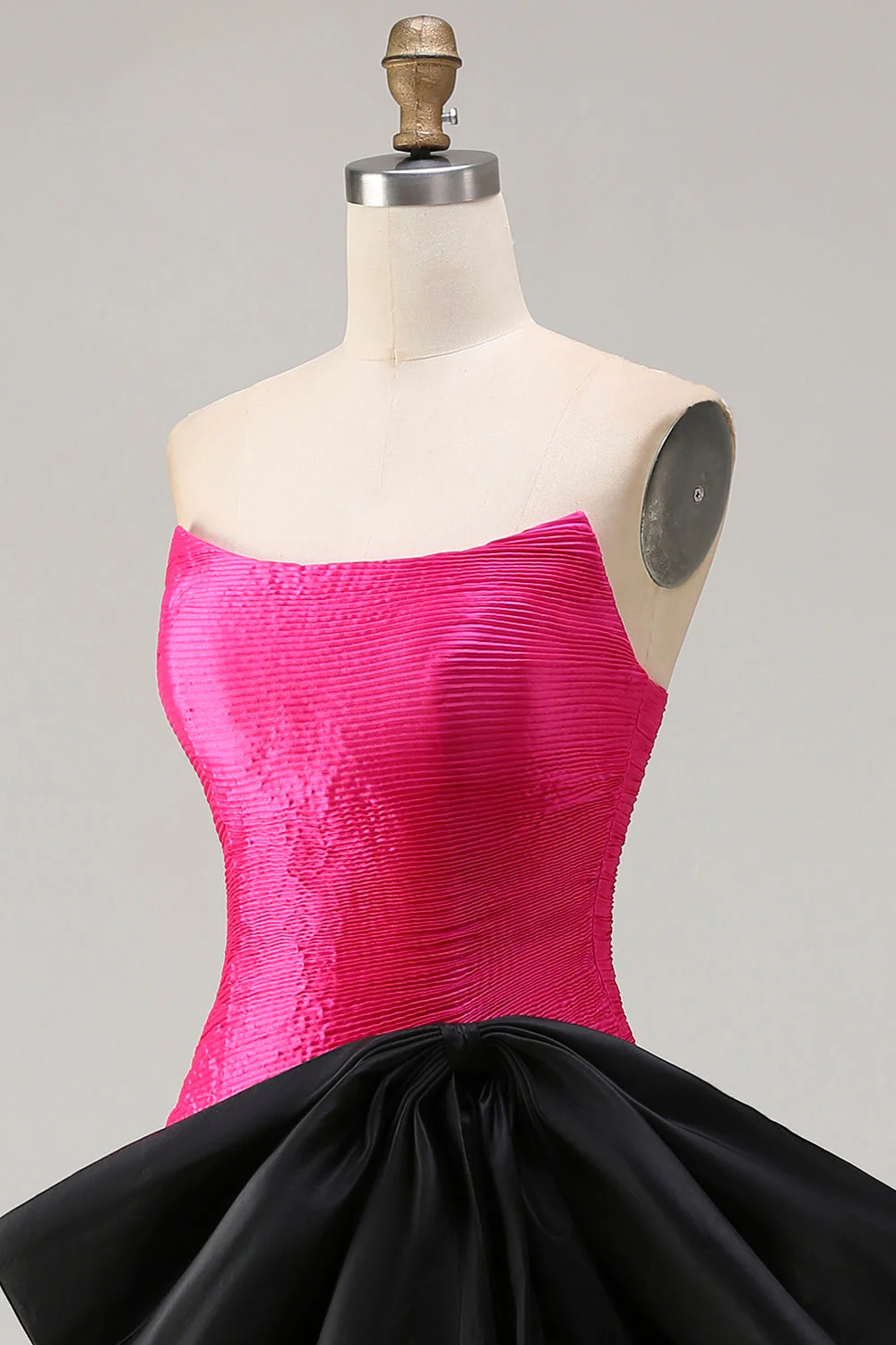 Strapless Fuchsia A-Line Convertible Satin Long Prom Dress with Large Bow - Image 10