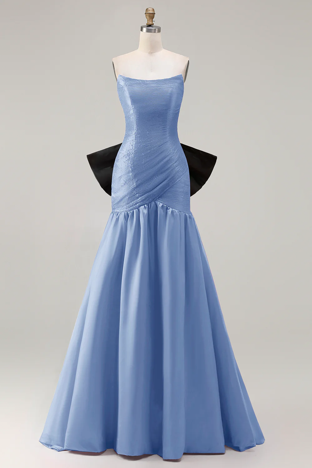 Strapless Fuchsia A-Line Convertible Satin Long Prom Dress with Large Bow - Image 11