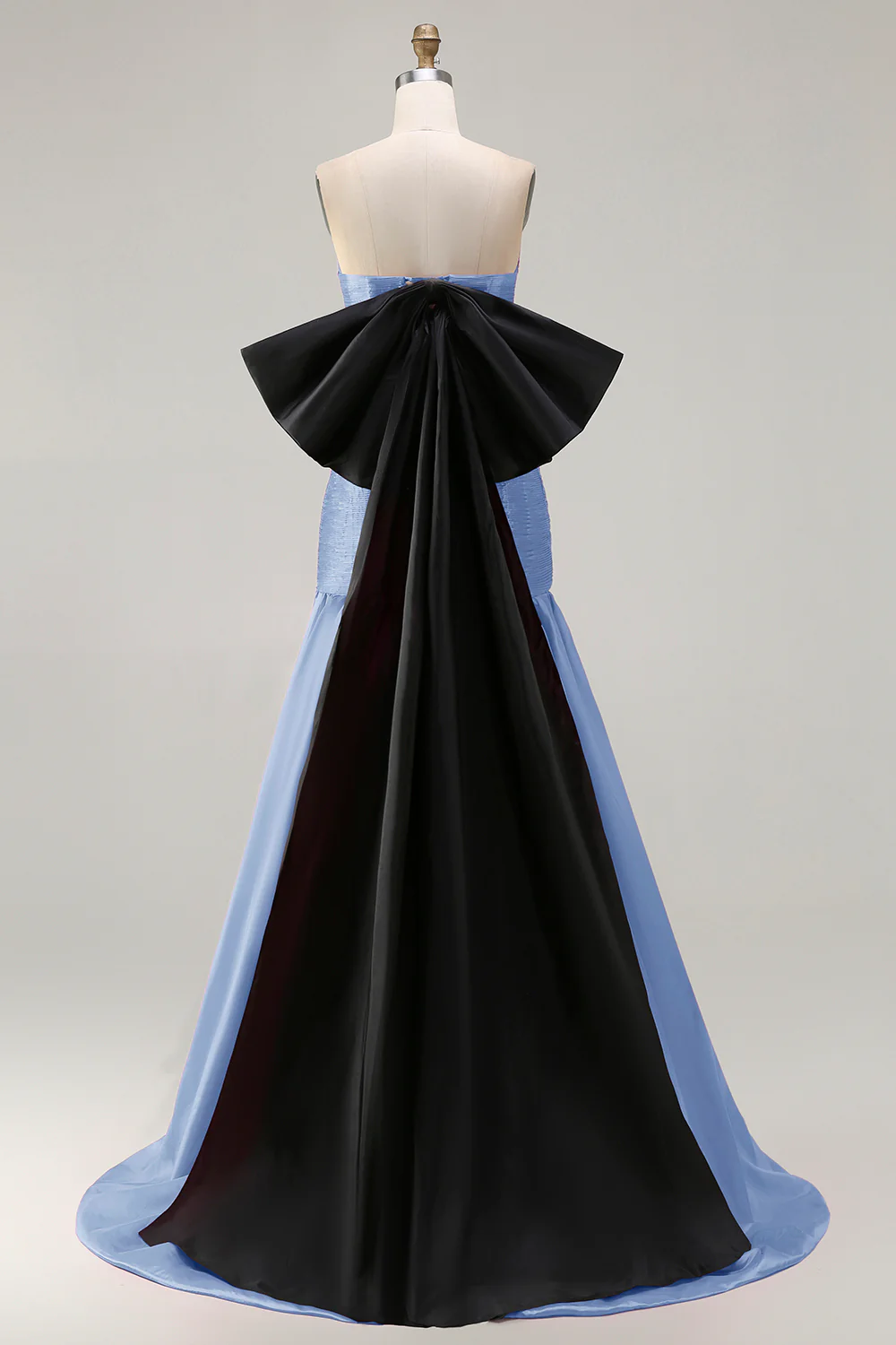 Strapless Fuchsia A-Line Convertible Satin Long Prom Dress with Large Bow - Image 12