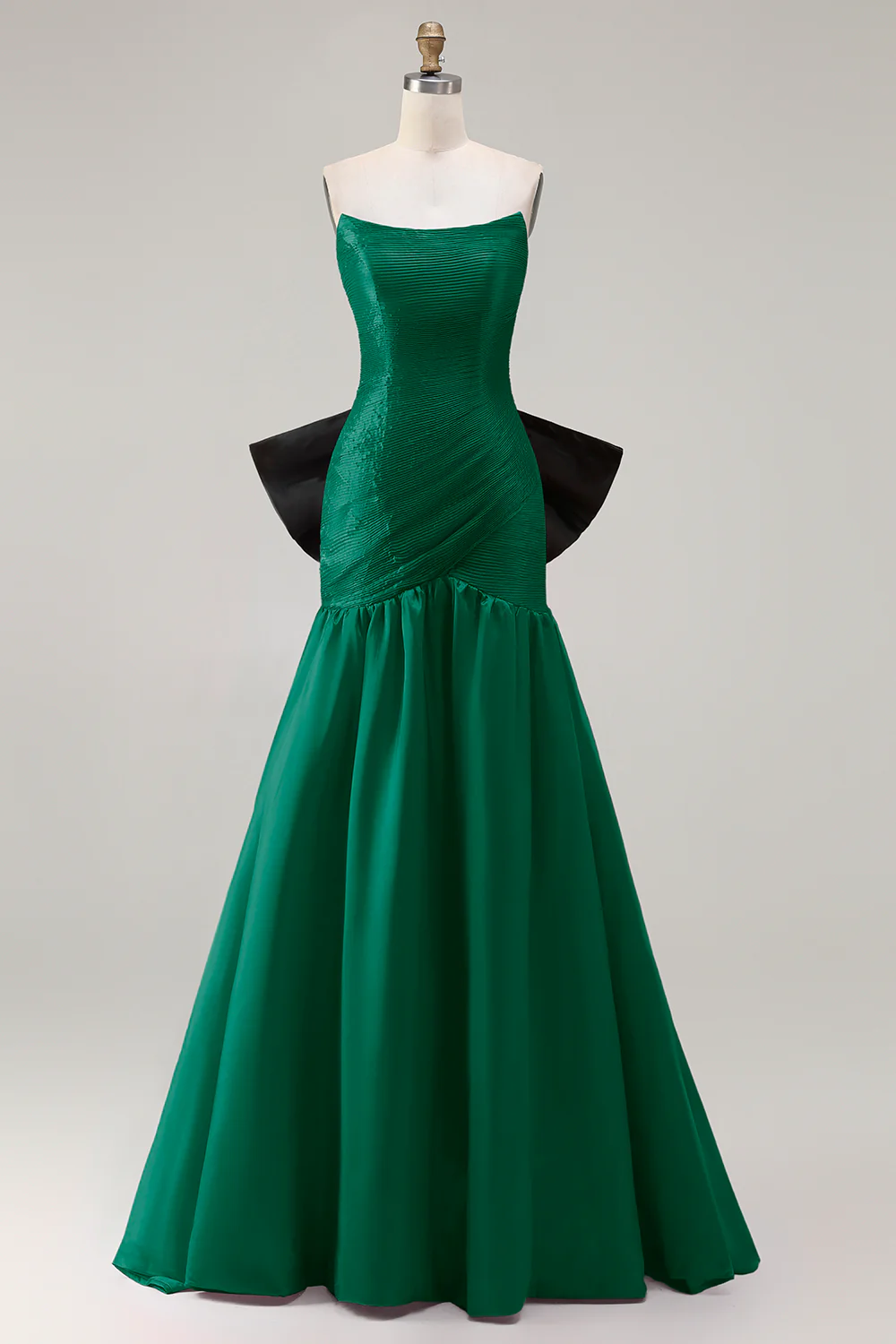 Strapless Fuchsia A-Line Convertible Satin Long Prom Dress with Large Bow - Image 13