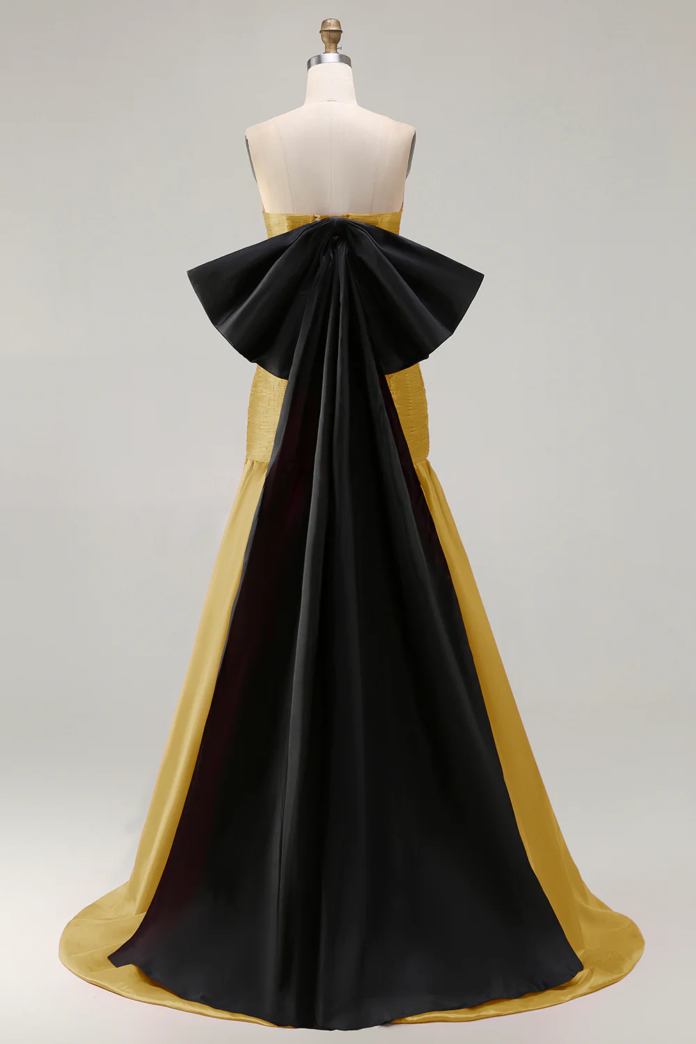 Strapless Fuchsia A-Line Convertible Satin Long Prom Dress with Large Bow - Image 16