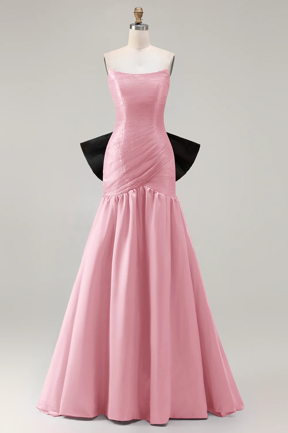 Strapless Fuchsia A-Line Convertible Satin Long Prom Dress with Large Bow - Image 17