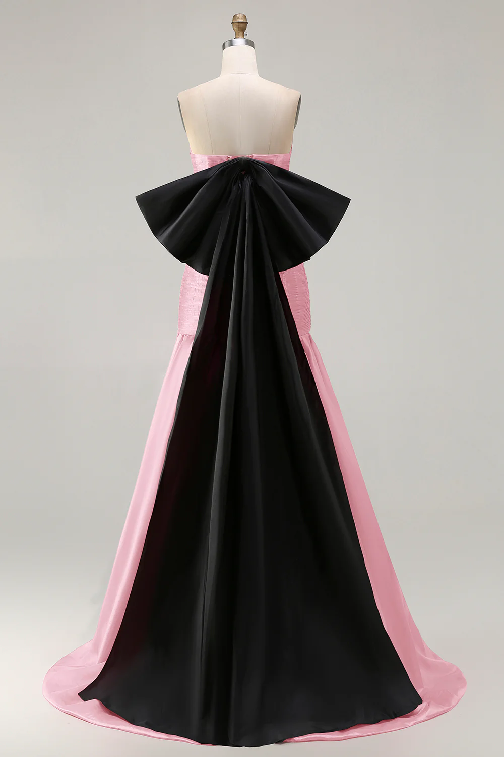 Strapless Fuchsia A-Line Convertible Satin Long Prom Dress with Large Bow - Image 18