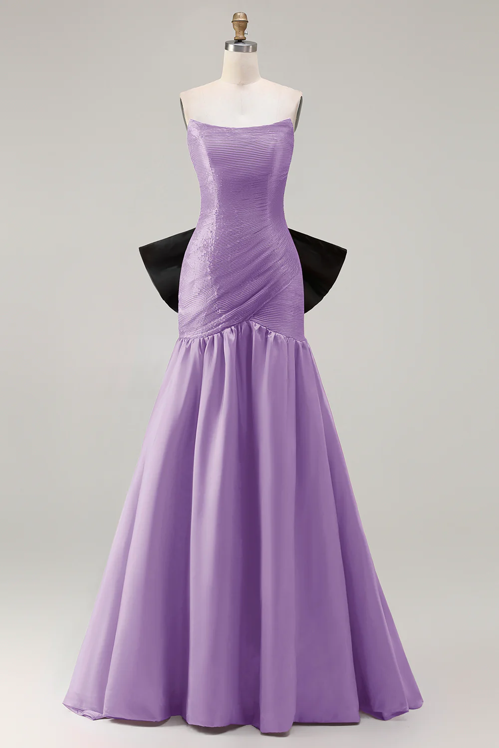 Strapless Fuchsia A-Line Convertible Satin Long Prom Dress with Large Bow - Image 19