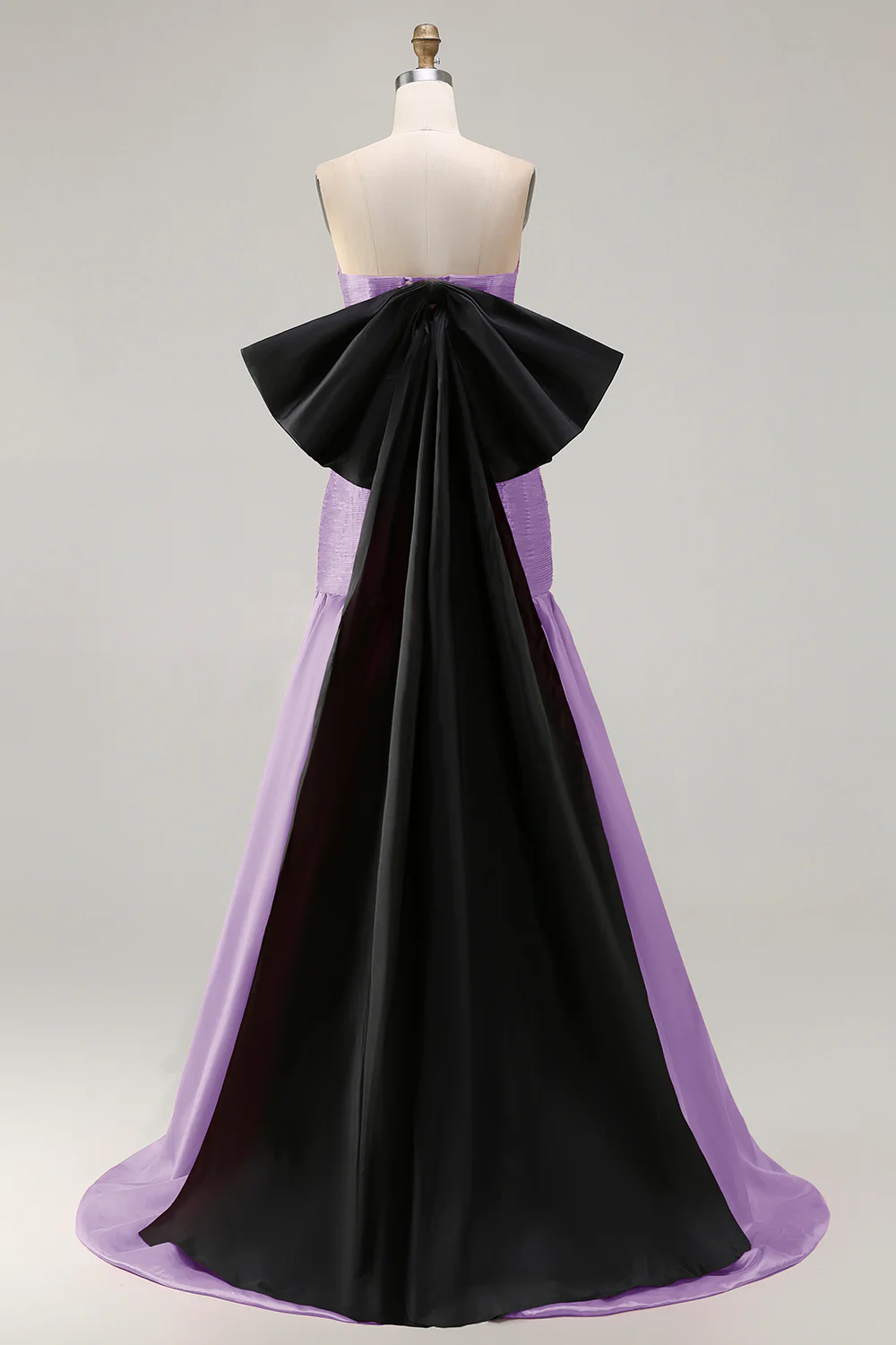 Strapless Fuchsia A-Line Convertible Satin Long Prom Dress with Large Bow - Image 20