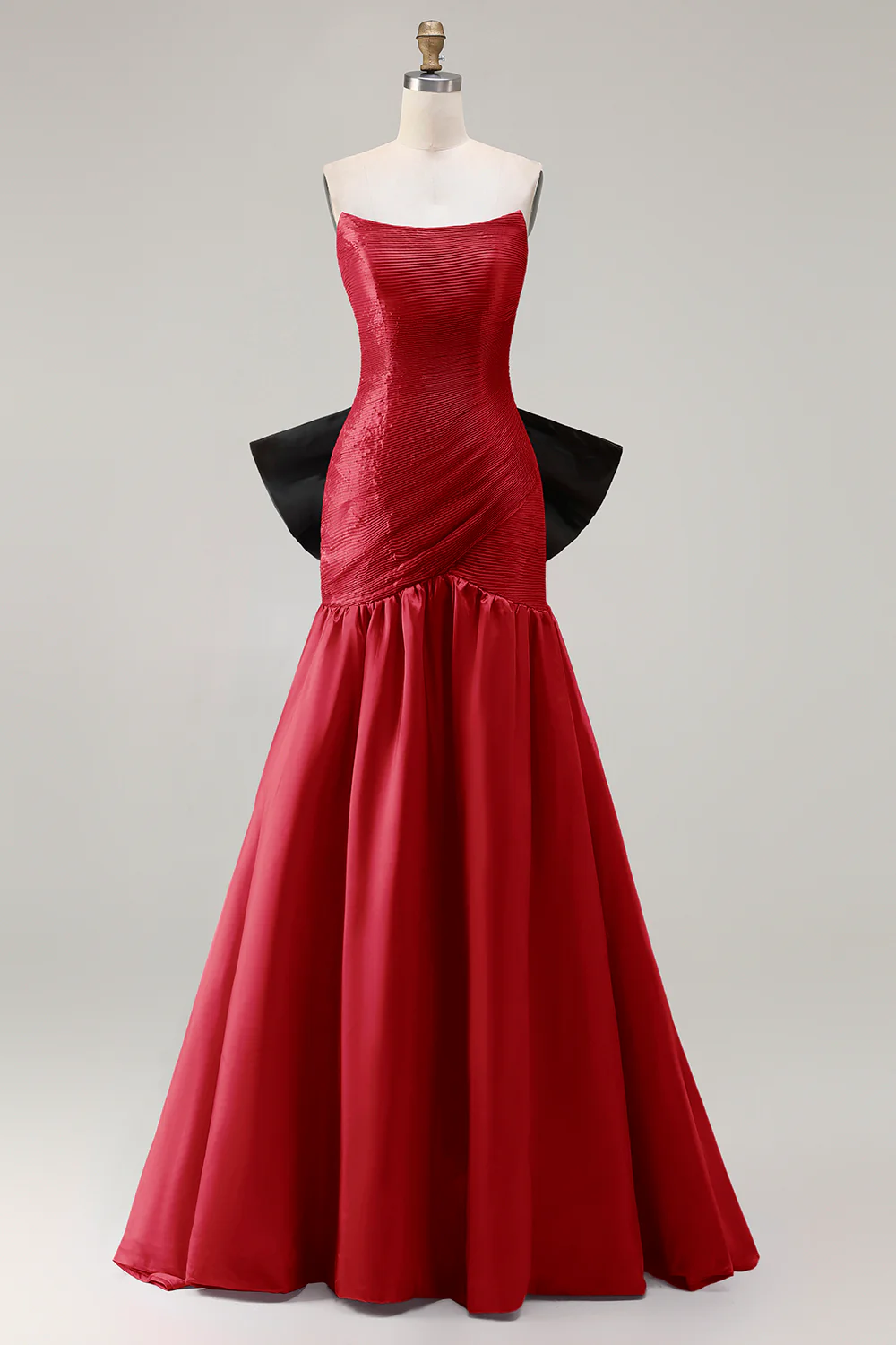 Strapless Fuchsia A-Line Convertible Satin Long Prom Dress with Large Bow - Image 21