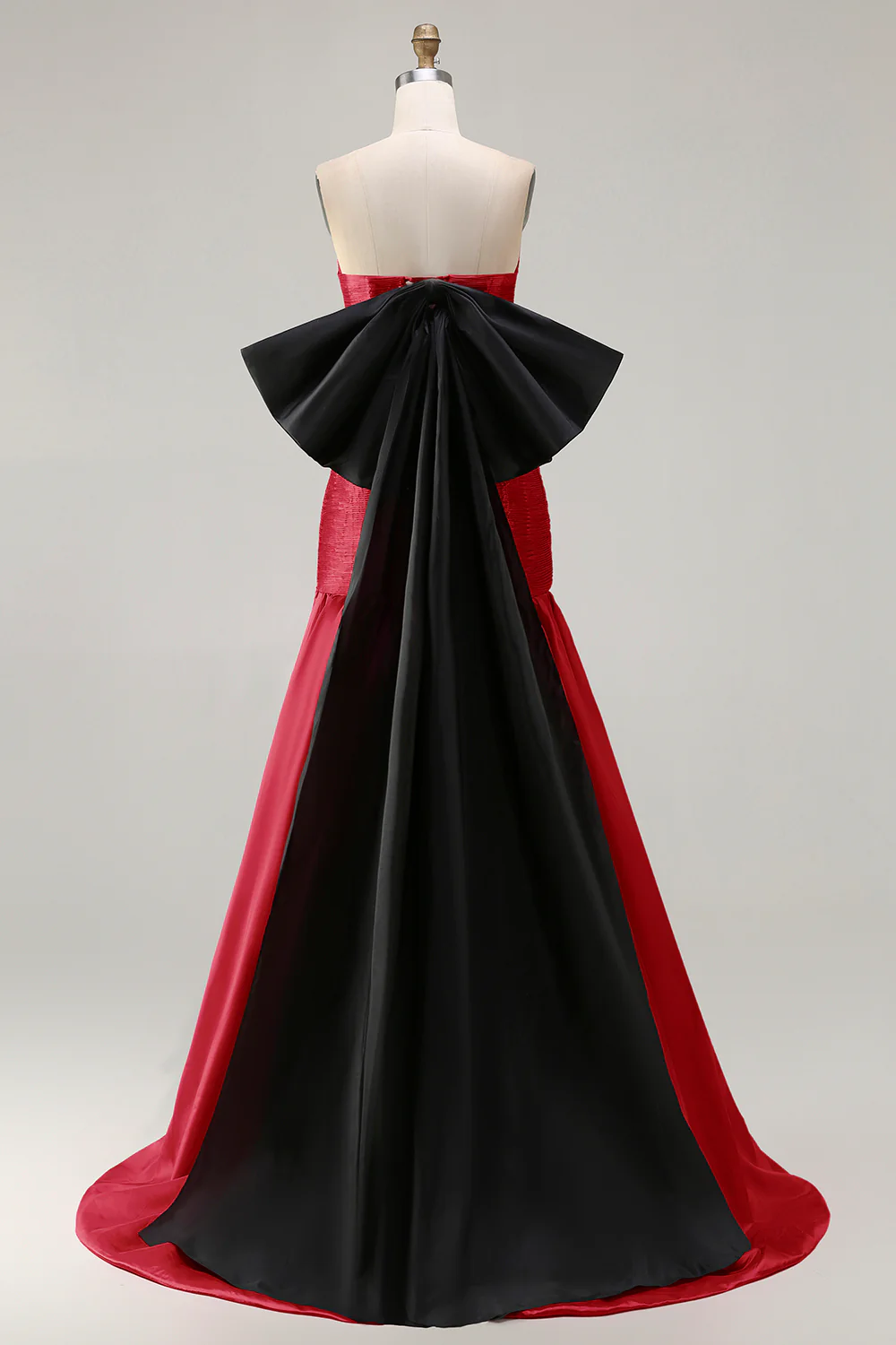 Strapless Fuchsia A-Line Convertible Satin Long Prom Dress with Large Bow - Image 22