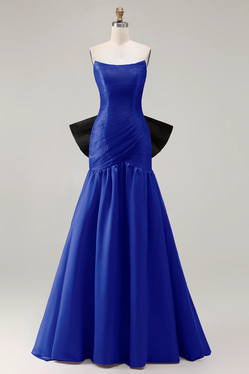 Strapless Fuchsia A-Line Convertible Satin Long Prom Dress with Large Bow - Image 23