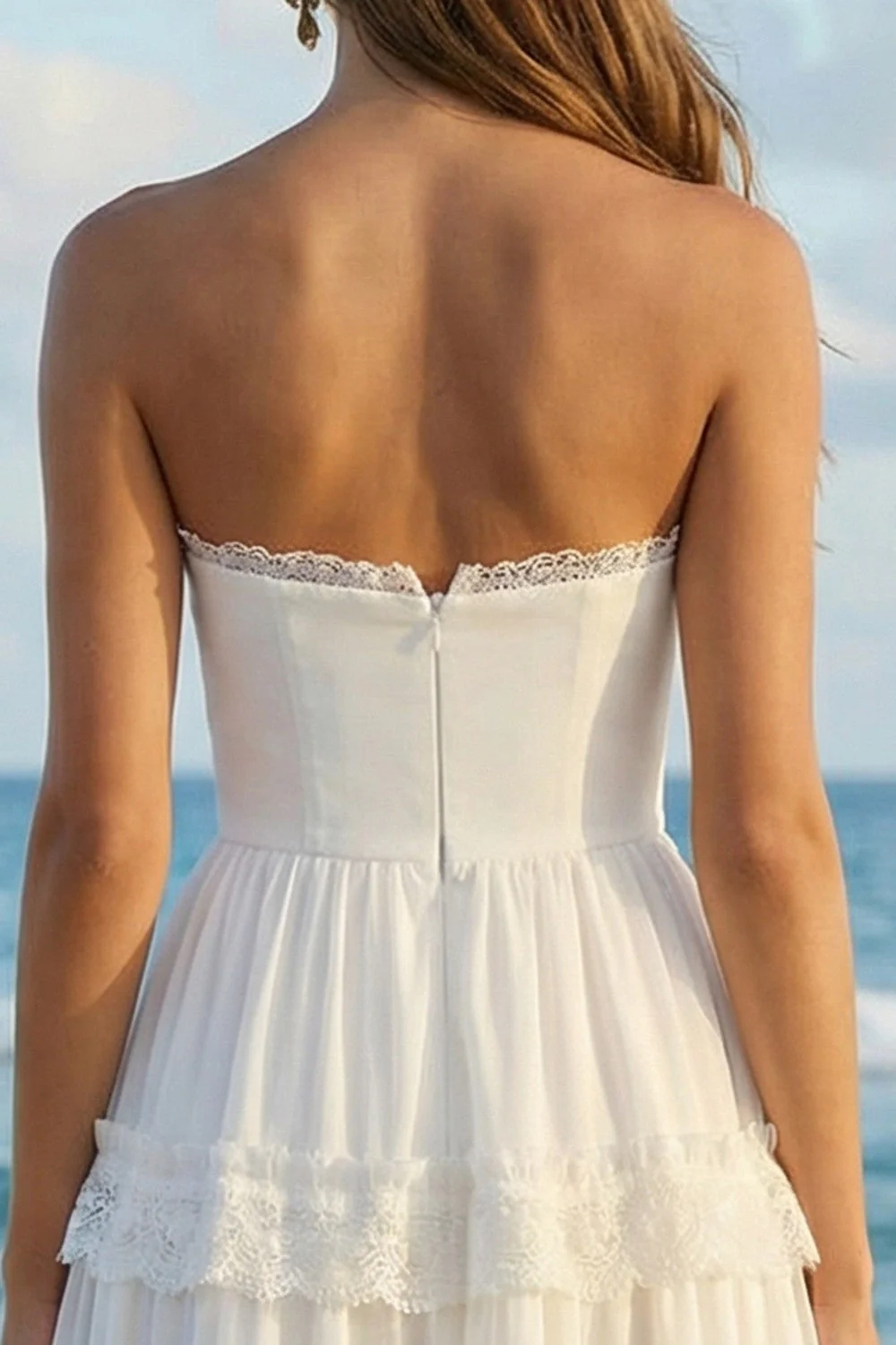 Strapless Ivory A-Line Tiered Long Bridal Shower Dress - Image 4