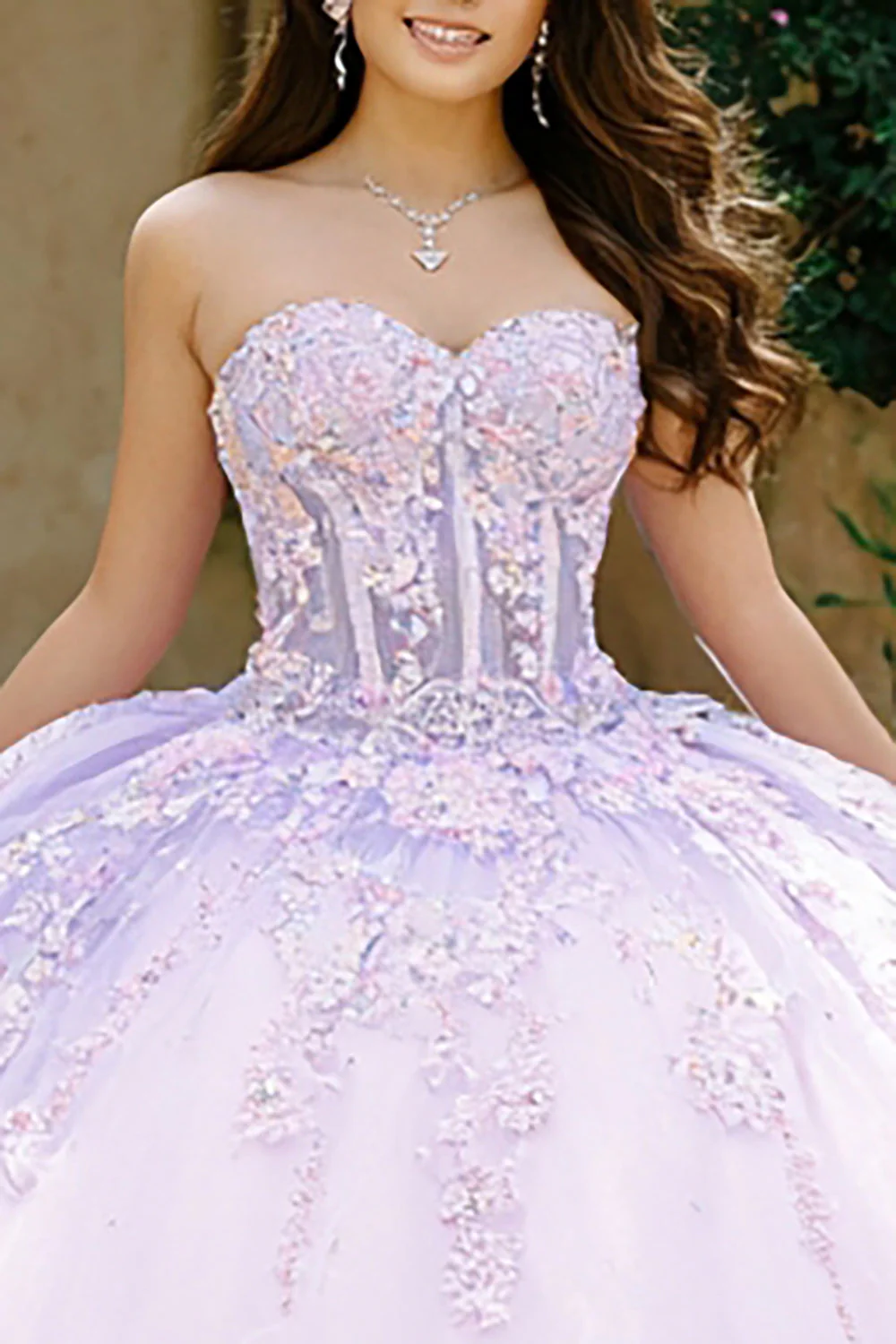 Strapless Lilac Ball-Gown Corset Appliqued Quinceanera Dress - Image 2