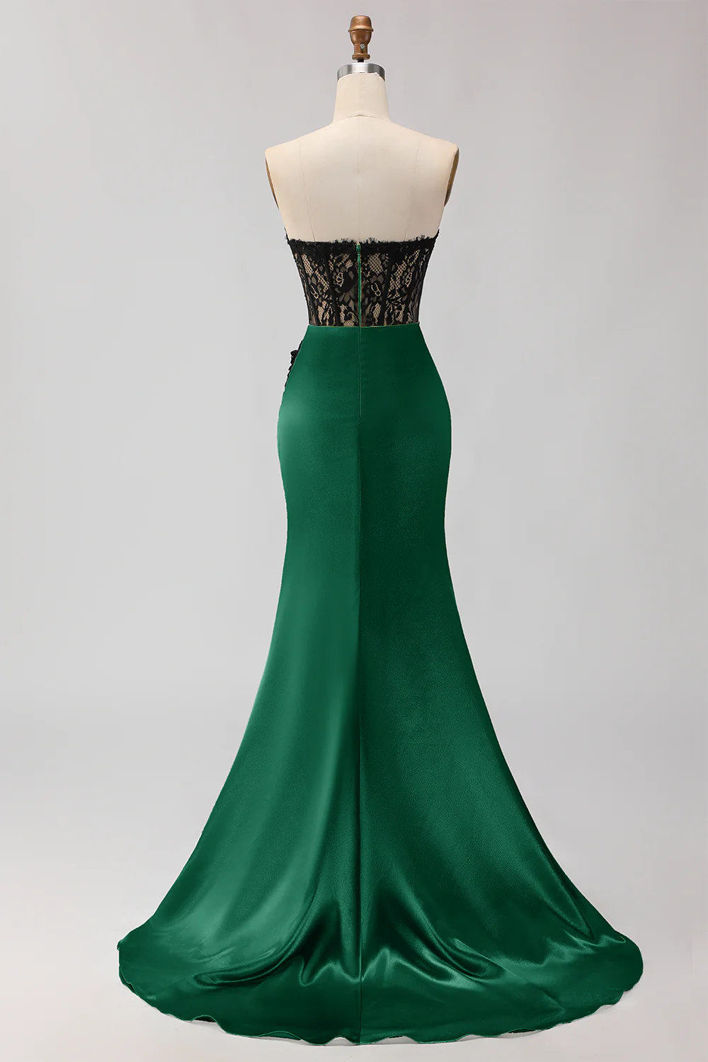 Strapless Mermaid Green Appliqued Lace Long Prom Dress with Slit - Image 10