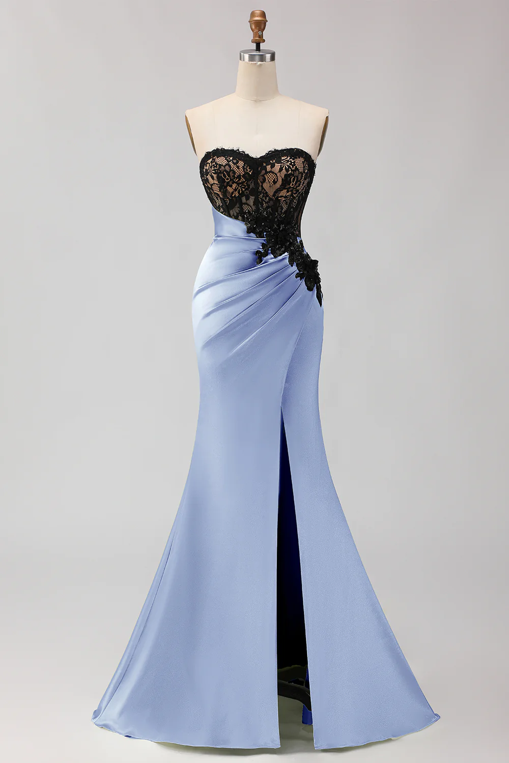 Strapless Mermaid Green Appliqued Lace Long Prom Dress with Slit - Image 11