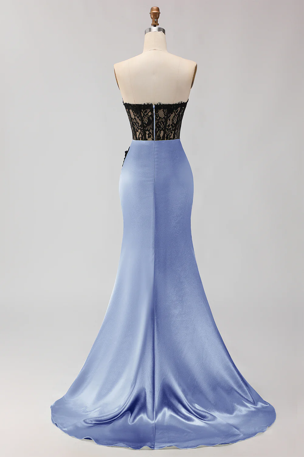 Strapless Mermaid Green Appliqued Lace Long Prom Dress with Slit - Image 12