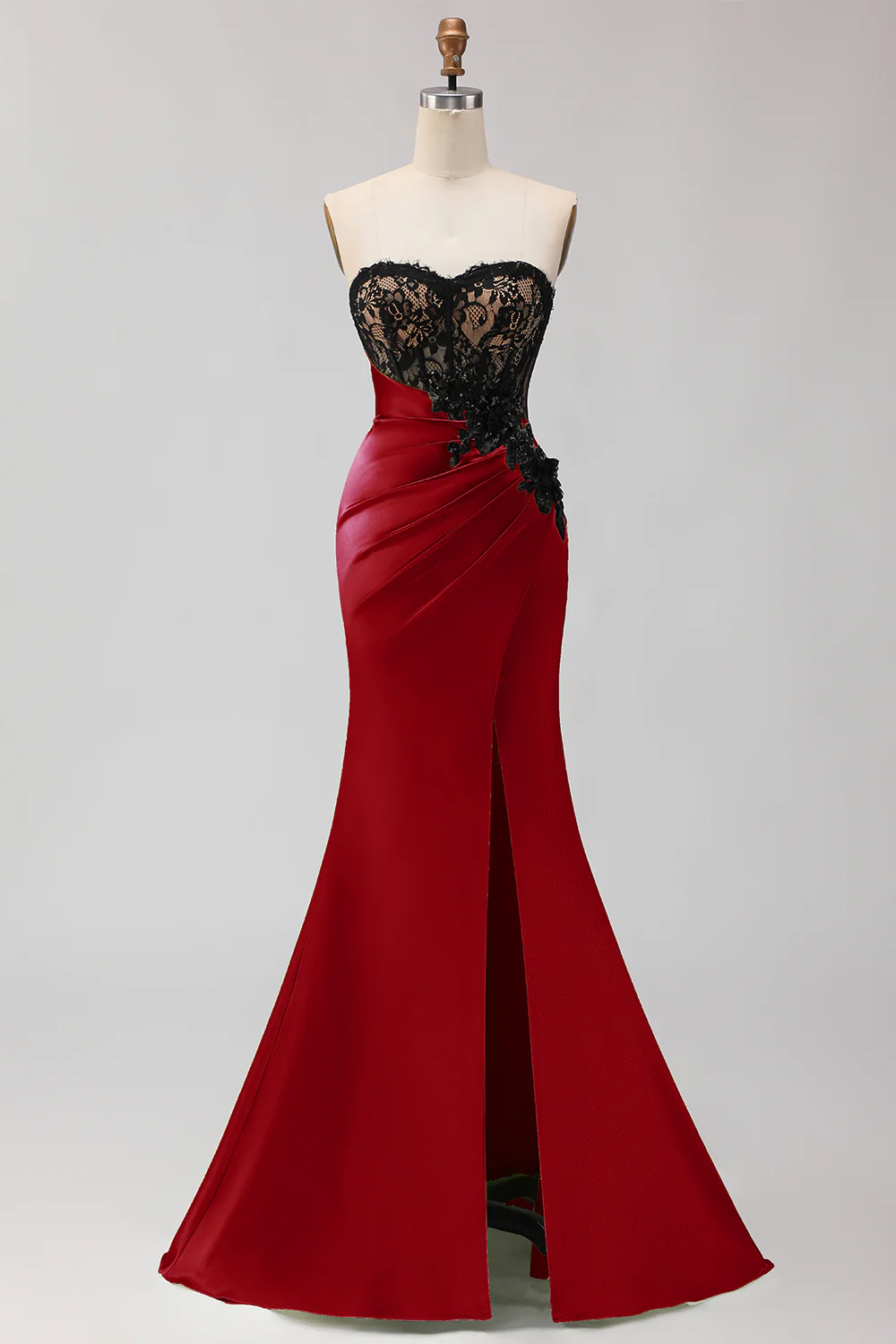 Strapless Mermaid Green Appliqued Lace Long Prom Dress with Slit - Image 13