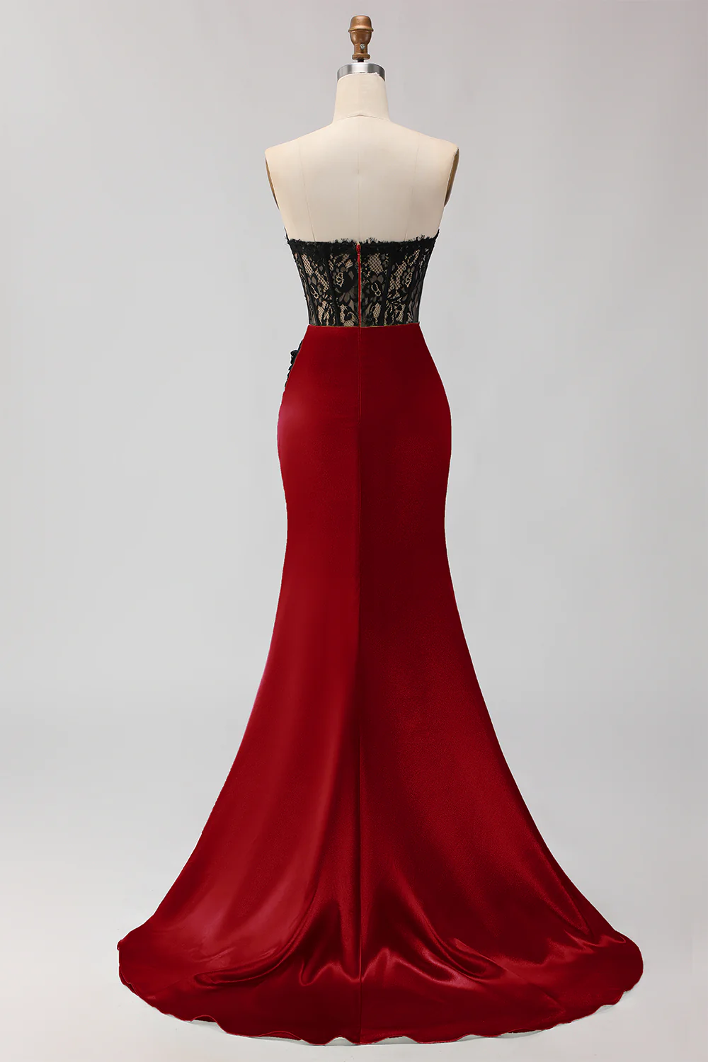 Strapless Mermaid Green Appliqued Lace Long Prom Dress with Slit - Image 14