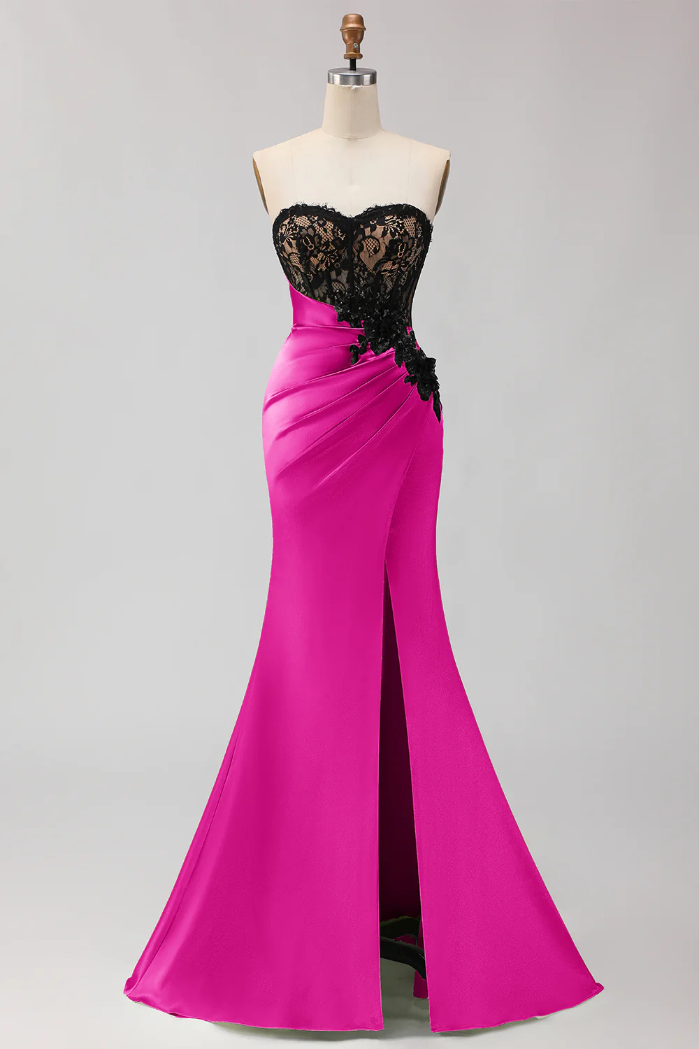 Strapless Mermaid Green Appliqued Lace Long Prom Dress with Slit - Image 15
