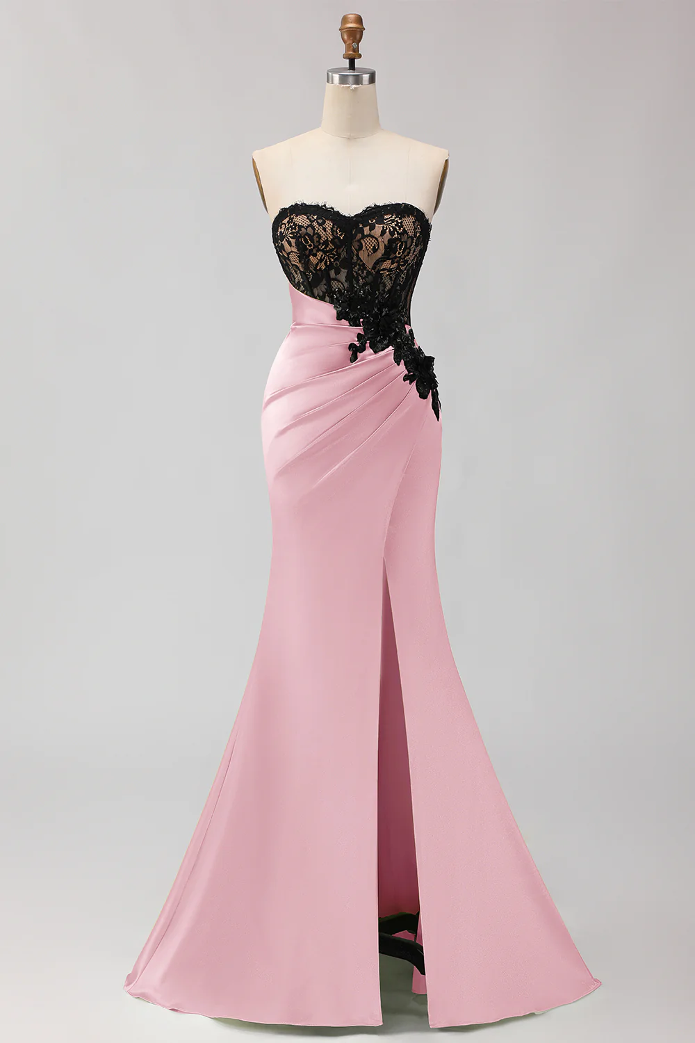Strapless Mermaid Green Appliqued Lace Long Prom Dress with Slit - Image 17