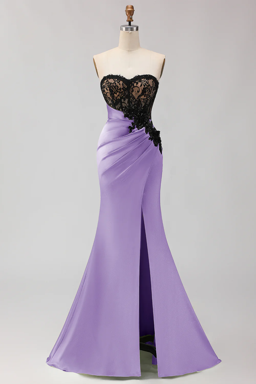 Strapless Mermaid Green Appliqued Lace Long Prom Dress with Slit - Image 19