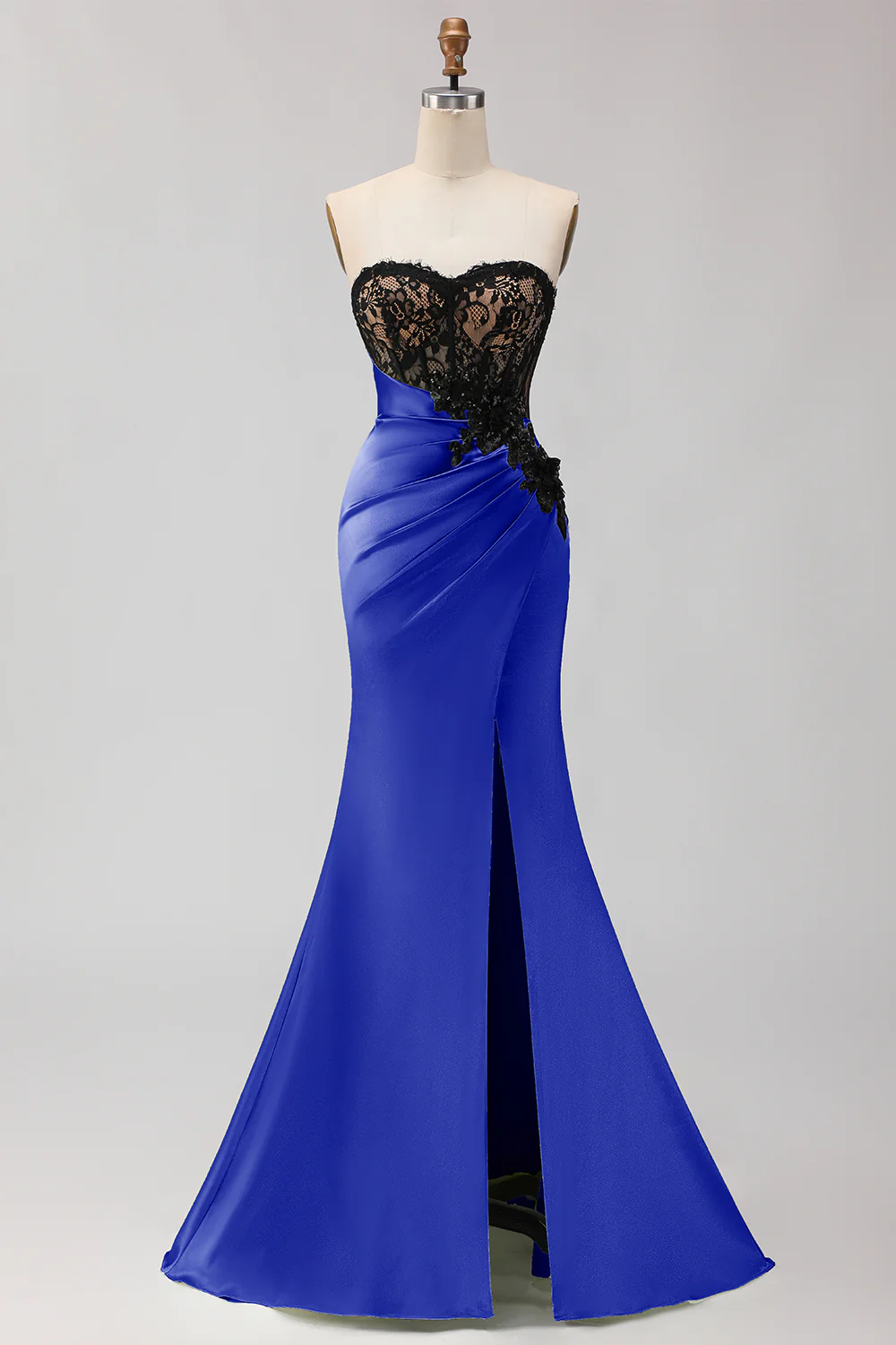 Strapless Mermaid Green Appliqued Lace Long Prom Dress with Slit - Image 21