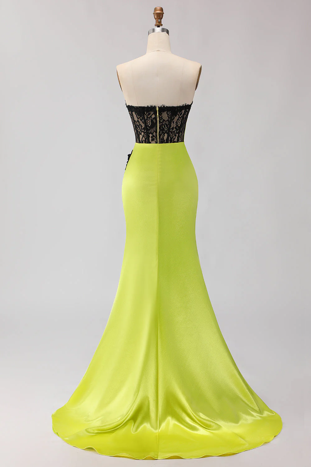 Strapless Mermaid Green Appliqued Lace Long Prom Dress with Slit - Image 4