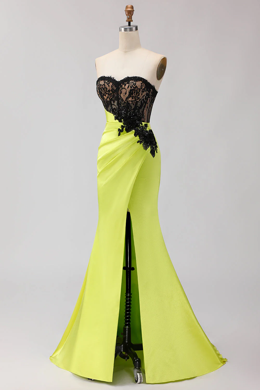 Strapless Mermaid Green Appliqued Lace Long Prom Dress with Slit - Image 5