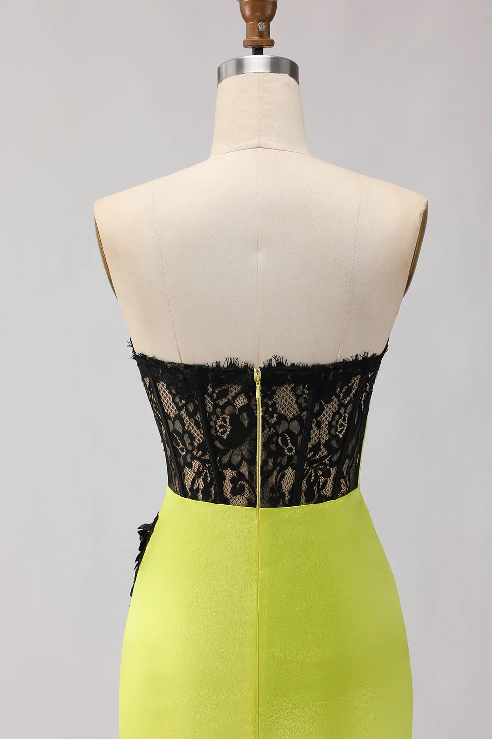 Strapless Mermaid Green Appliqued Lace Long Prom Dress with Slit - Image 7