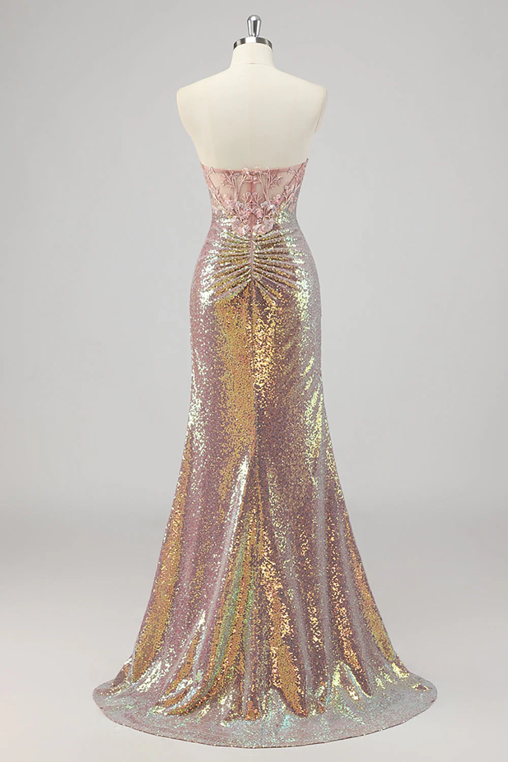 Strapless Mermaid Blush Corset Sequin Prom Dress - Image 2