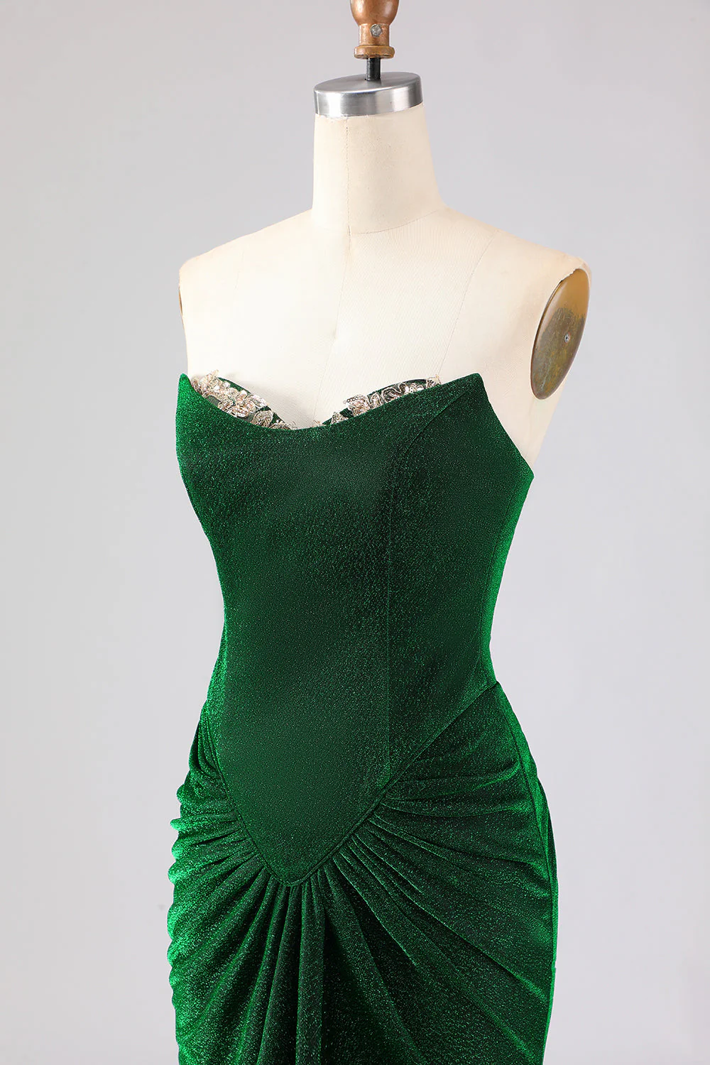 Strapless Mermaid Dark Green Ruched Satin Long Prom Dress with Lace Up Back - Image 6