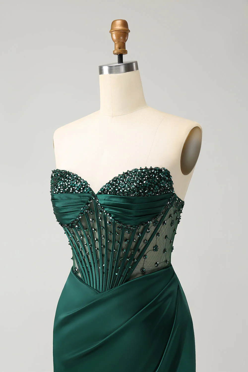Strapless Pink Mermaid Beaded Corset Long Prom Dress with Slit - Image 12