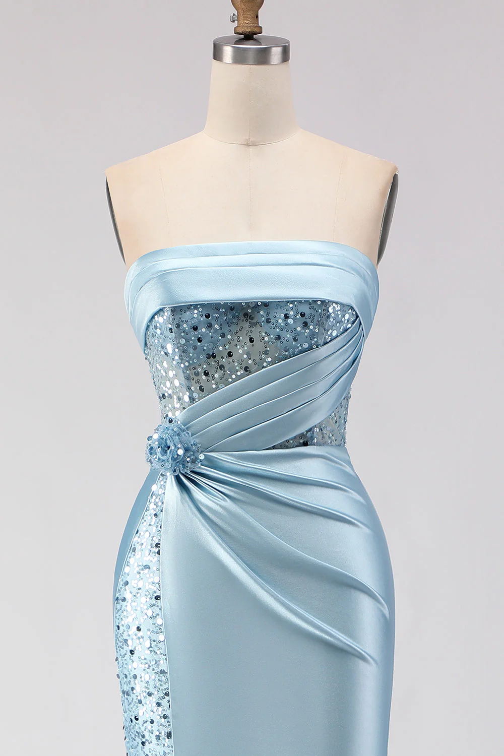 Strapless Purple Mermaid 3D Flower Sequin Long Prom Dress with Slit - Image 10