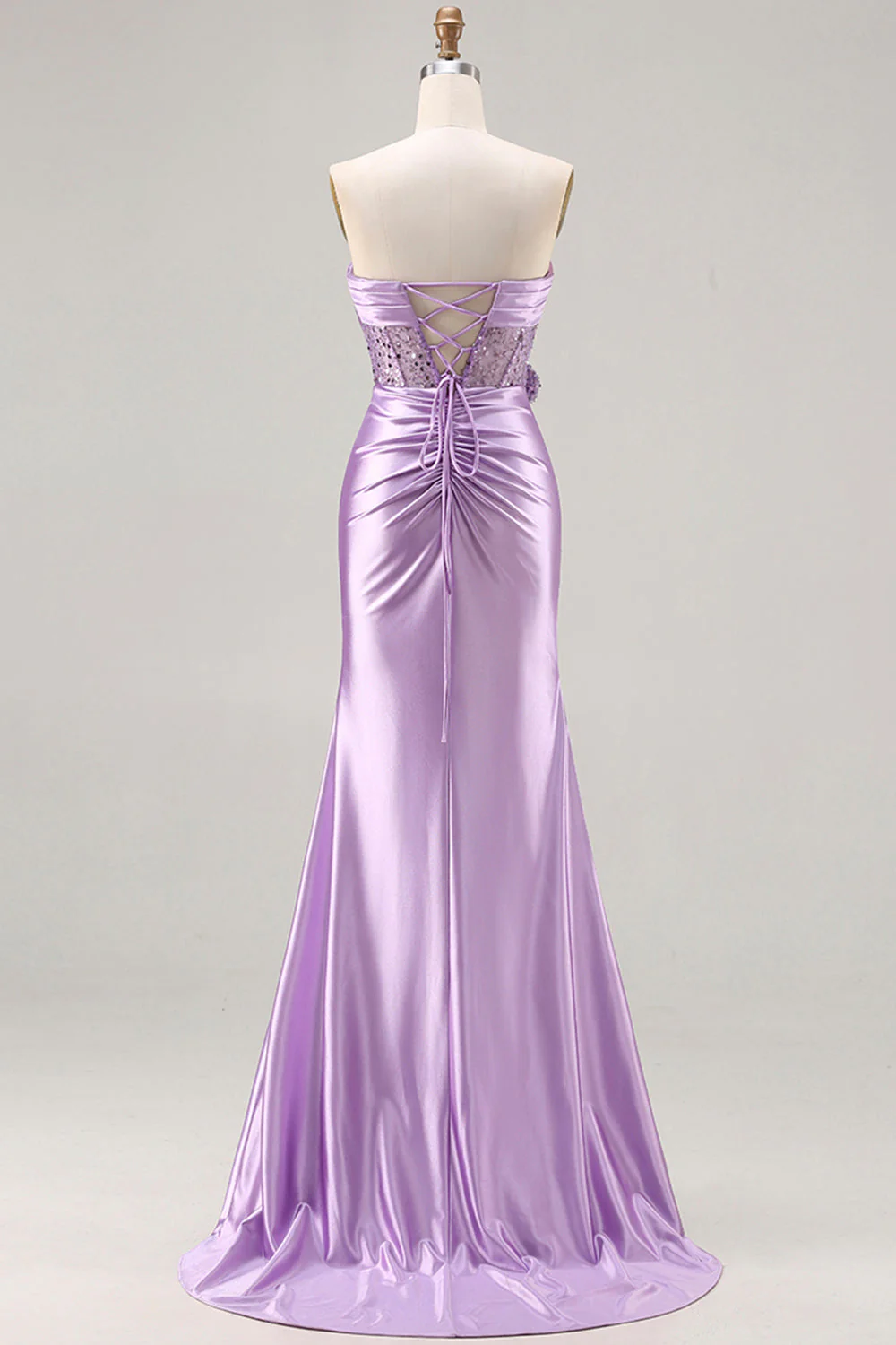 Strapless Purple Mermaid 3D Flower Sequin Long Prom Dress with Slit - Image 2