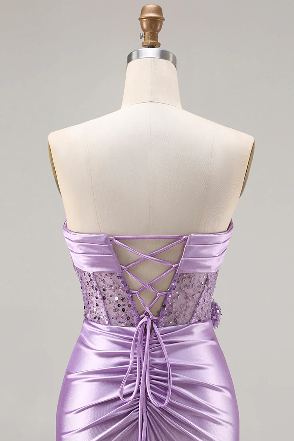 Strapless Purple Mermaid 3D Flower Sequin Long Prom Dress with Slit - Image 5