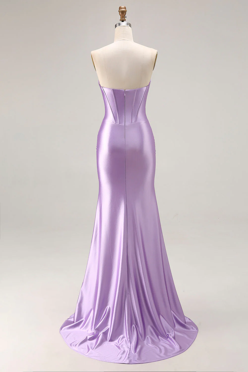 Strapless Purple Mermaid Corset Pleated Long Prom Dress With Slit - Image 2