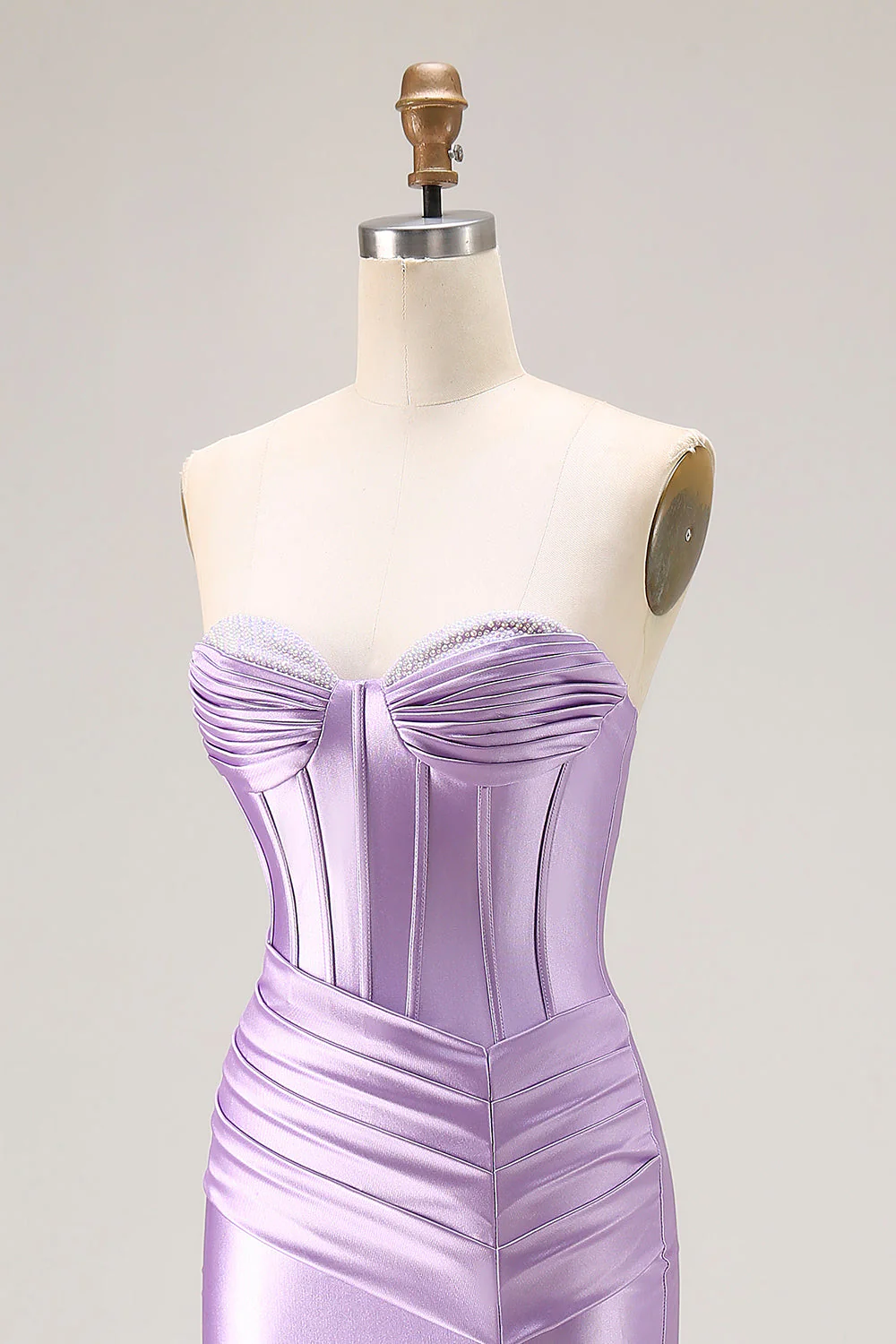 Strapless Purple Mermaid Corset Pleated Long Prom Dress With Slit - Image 5