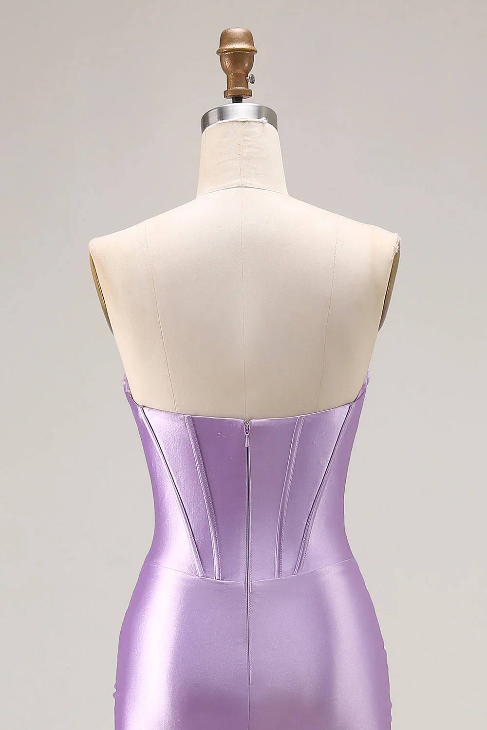 Strapless Purple Mermaid Corset Pleated Long Prom Dress With Slit - Image 6