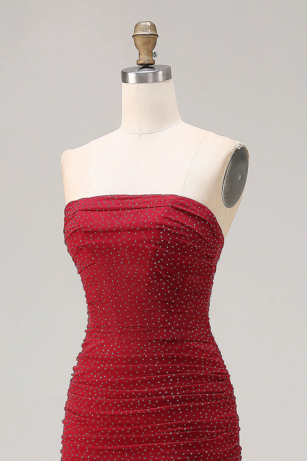 Strapless Red Mermaid Beaded Satin Long Prom Dress - Image 6