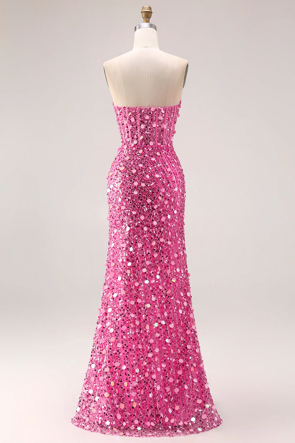 Strapless Sequin Corset Mermaid Long Prom Dress with High Slit – Glamorous Twin Look - Image 18