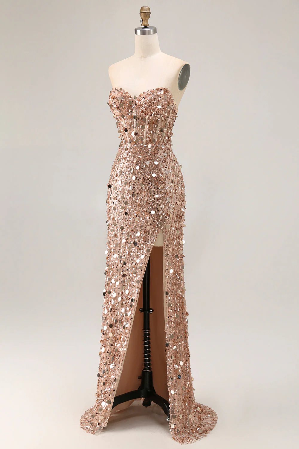 Strapless Sequin Corset Mermaid Long Prom Dress with High Slit – Glamorous Twin Look - Image 25