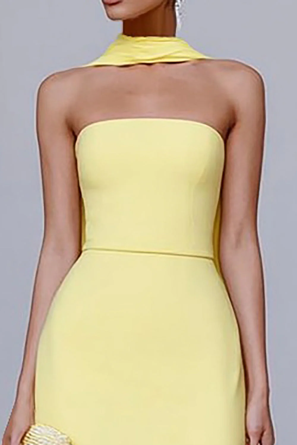 Strapless Sheath Yellow Formal Dress with Streamer - Image 3