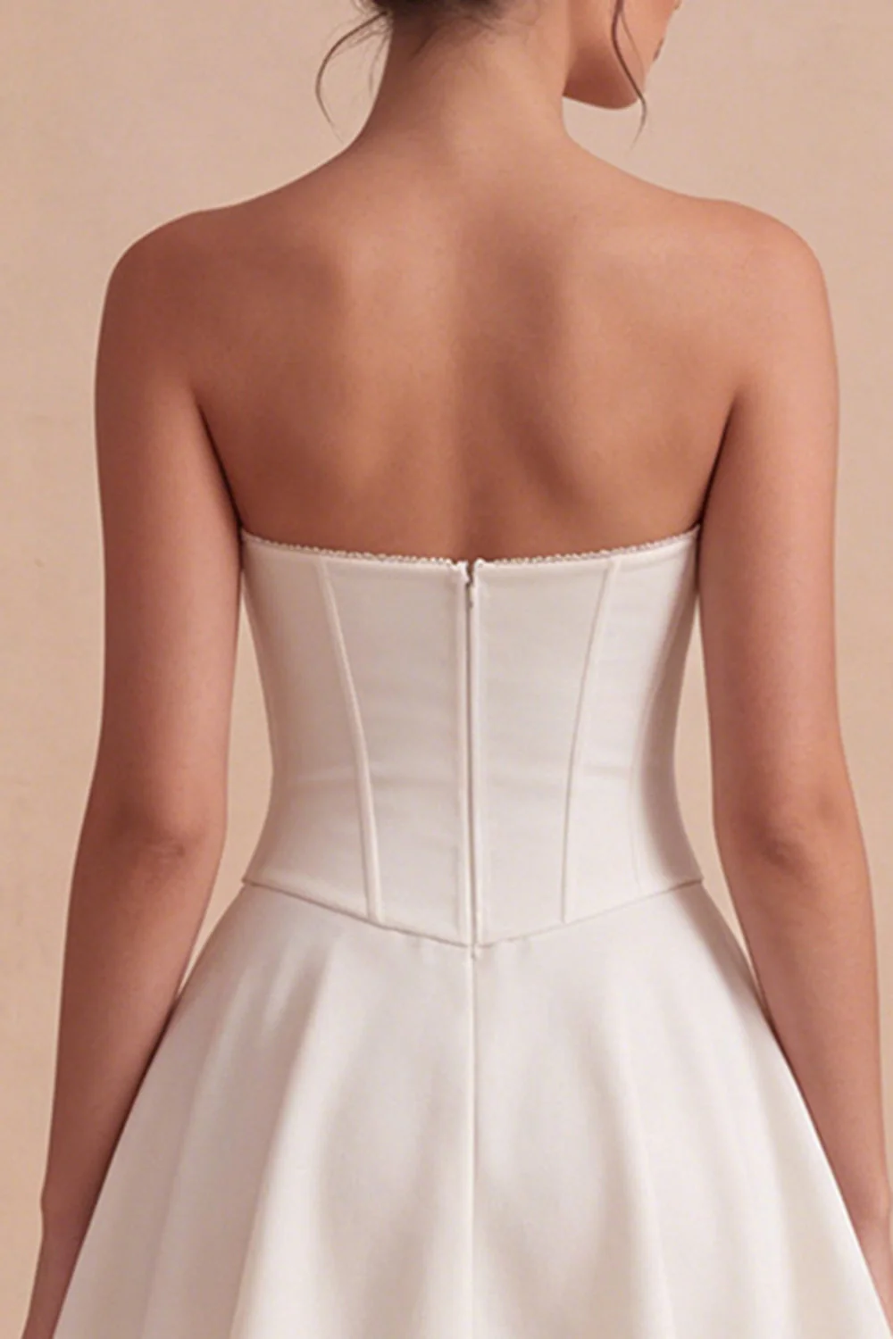 Strapless White A Line Corset Graduation Dress with Ruffles - Image 4