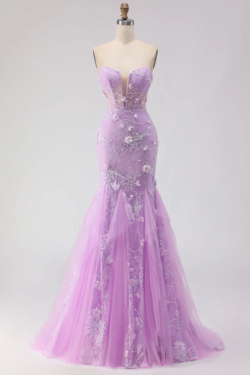 Strapless Yellow Mermaid Lace Corset Long Prom Dress with Beading - Image 7